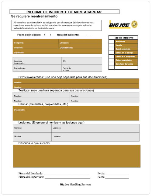 incident report spanish